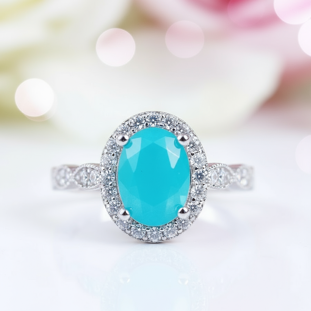 Oval Cut Paraiba Tourmaline Engagement Ring-Black Diamonds New York