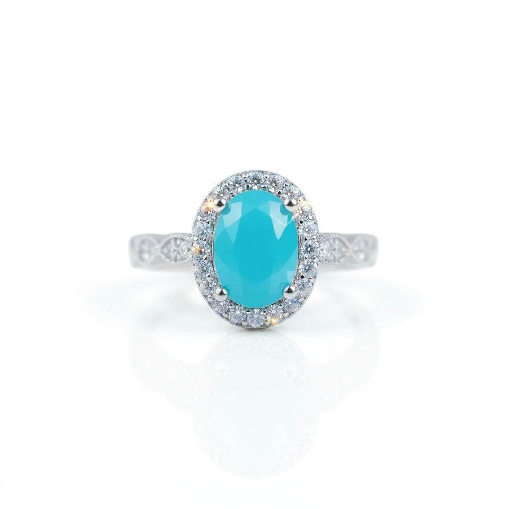 Oval Cut Paraiba Tourmaline Engagement Ring-Black Diamonds New York