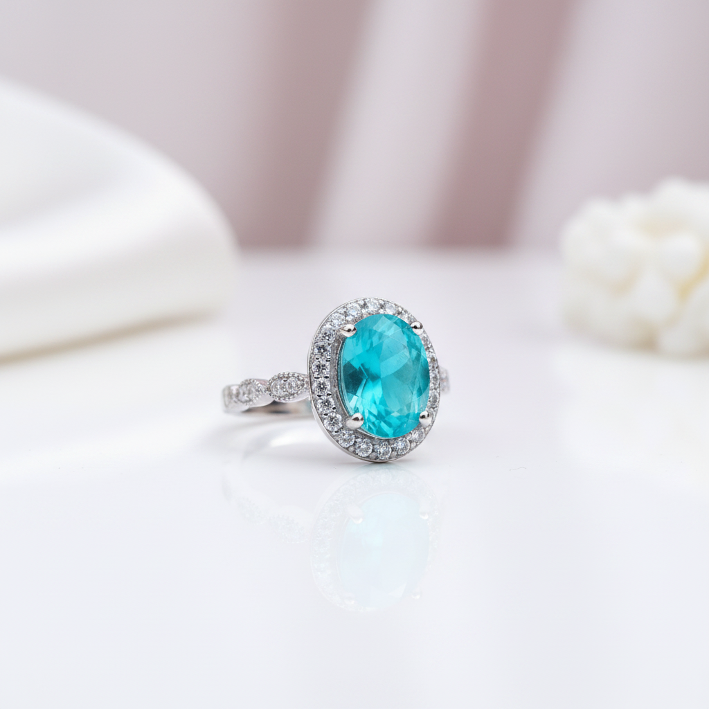 Oval Cut Paraiba Tourmaline Engagement Ring-Black Diamonds New York