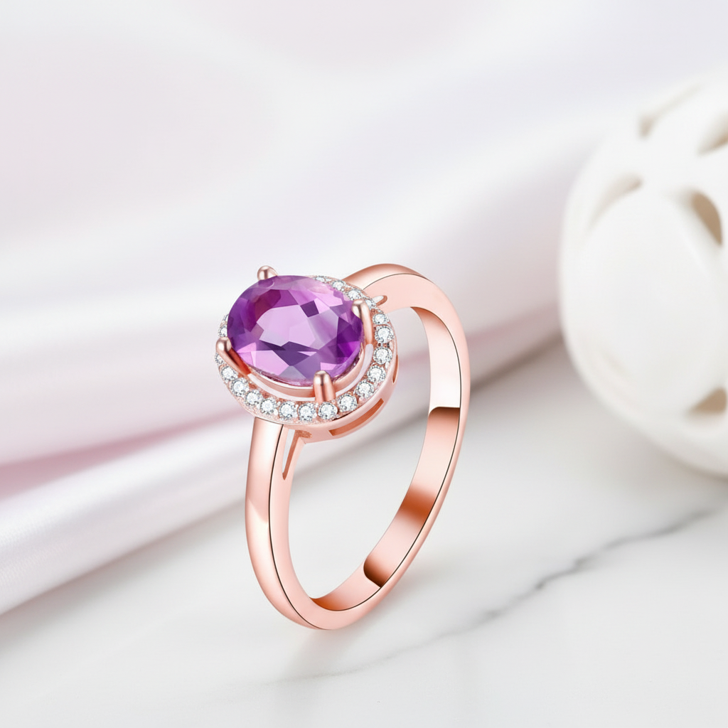 Oval Cut Purple Amethyst Ring-Black Diamonds New York