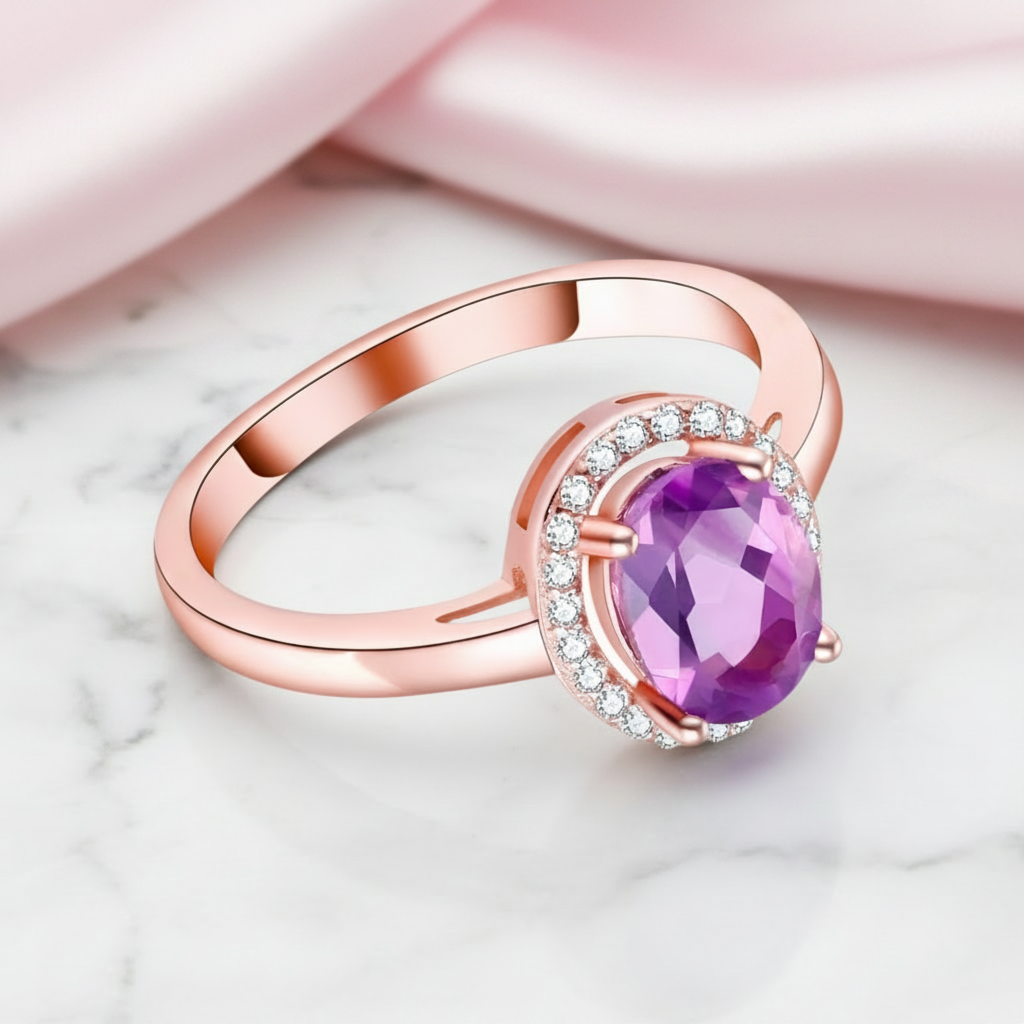 Oval Cut Purple Amethyst Ring-Black Diamonds New York