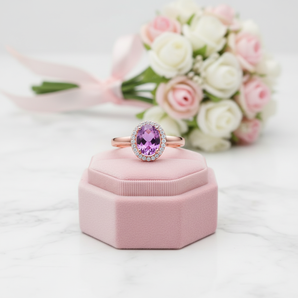 Oval Cut Purple Amethyst Ring-Black Diamonds New York