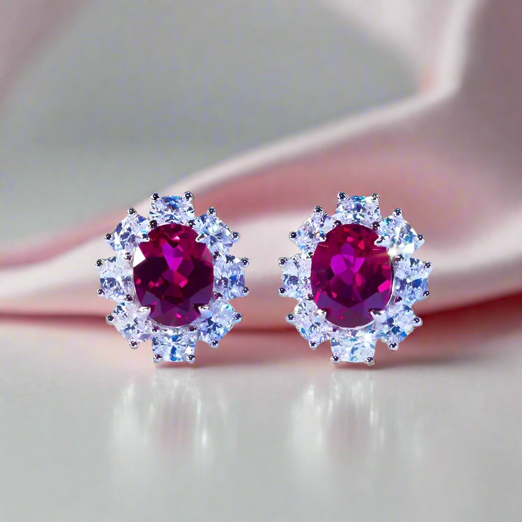 Oval Cut Red Ruby Diamond Halo Engagement Ring-Black Diamonds New York