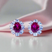 Oval Cut Red Ruby Diamond Halo Engagement Ring-Black Diamonds New York