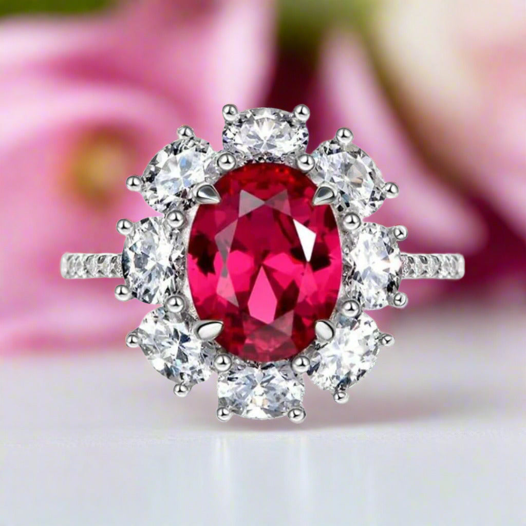 Oval Cut Red Ruby Diamond Halo Engagement Ring-Black Diamonds New York