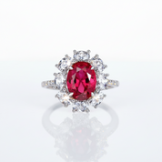 Oval Cut Red Ruby Diamond Option Halo Engagement Ring-Black Diamonds New York