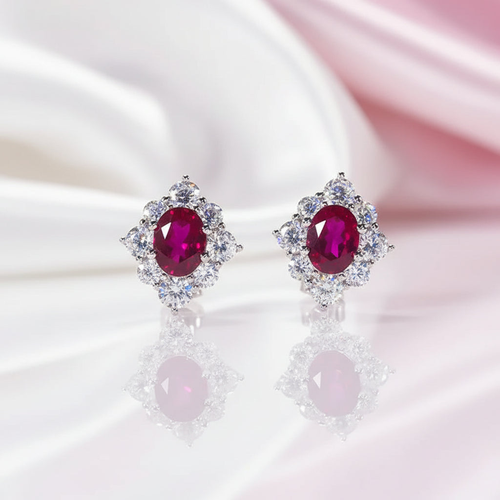 Oval Cut Red Ruby Diamond Option Halo Engagement Ring-Black Diamonds New York