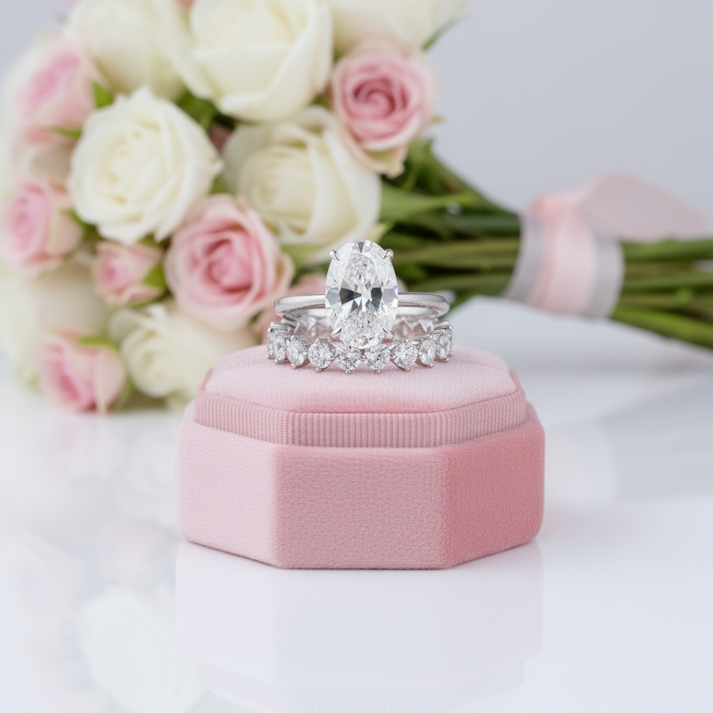 Oval Cut Simulated Diamond Option Solitaire Wedding Set-Black Diamonds New York