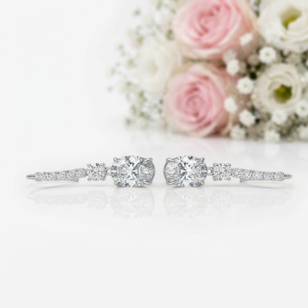 Oval Cut Diamond Option Drop Earrings