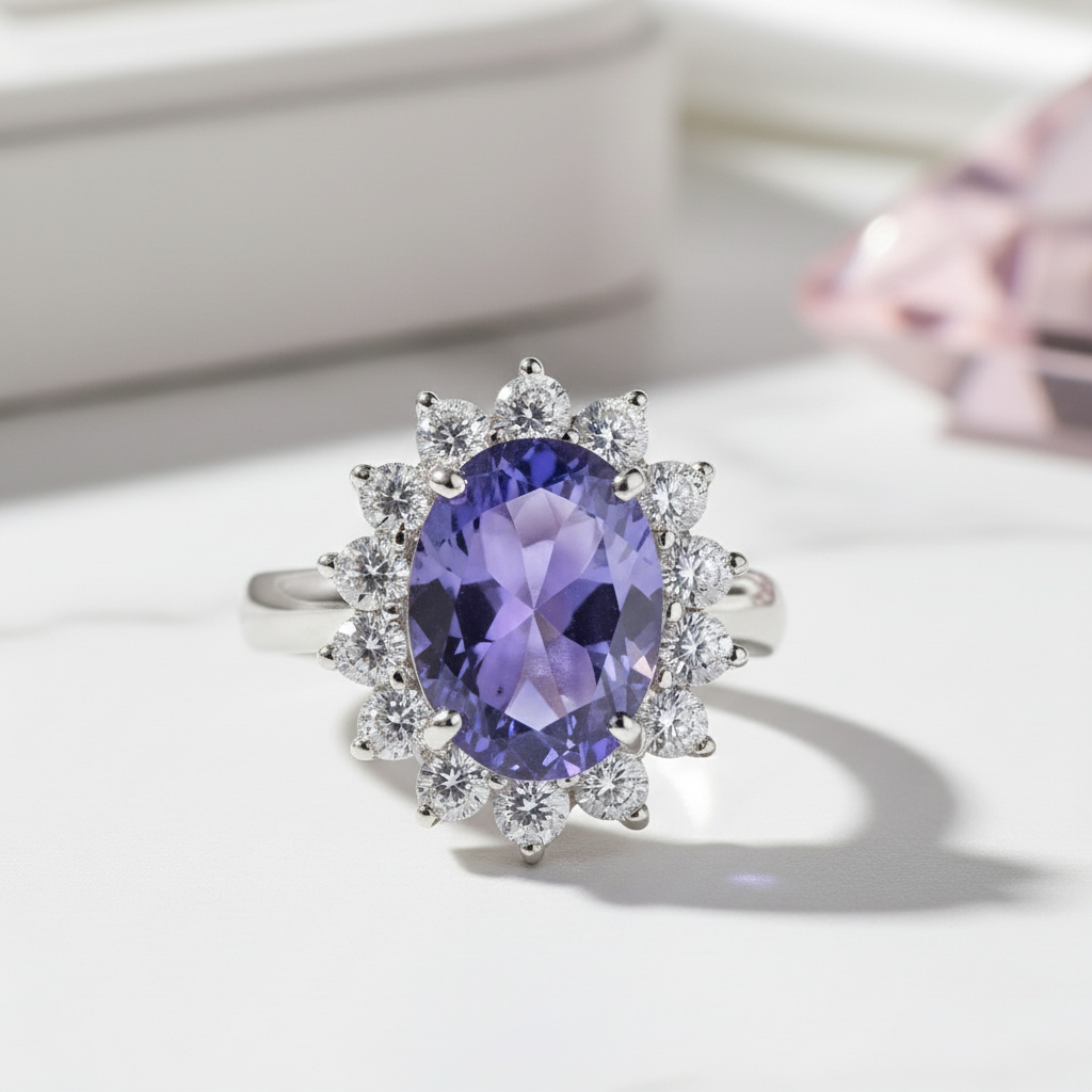 Blue Oval-cut Diamond Halo Engagement Ring-Black Diamonds New York