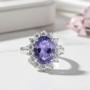 Blue Oval-cut Diamond Halo Engagement Ring-Black Diamonds New York