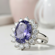 Blue Oval-cut Diamond Halo Engagement Ring-Black Diamonds New York