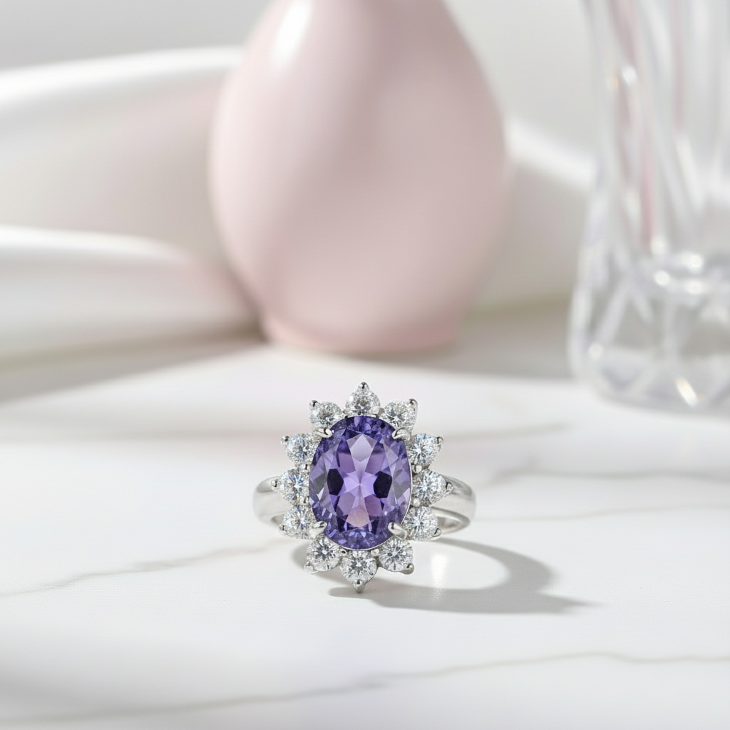 Blue Oval-cut Diamond Halo Engagement Ring-Black Diamonds New York