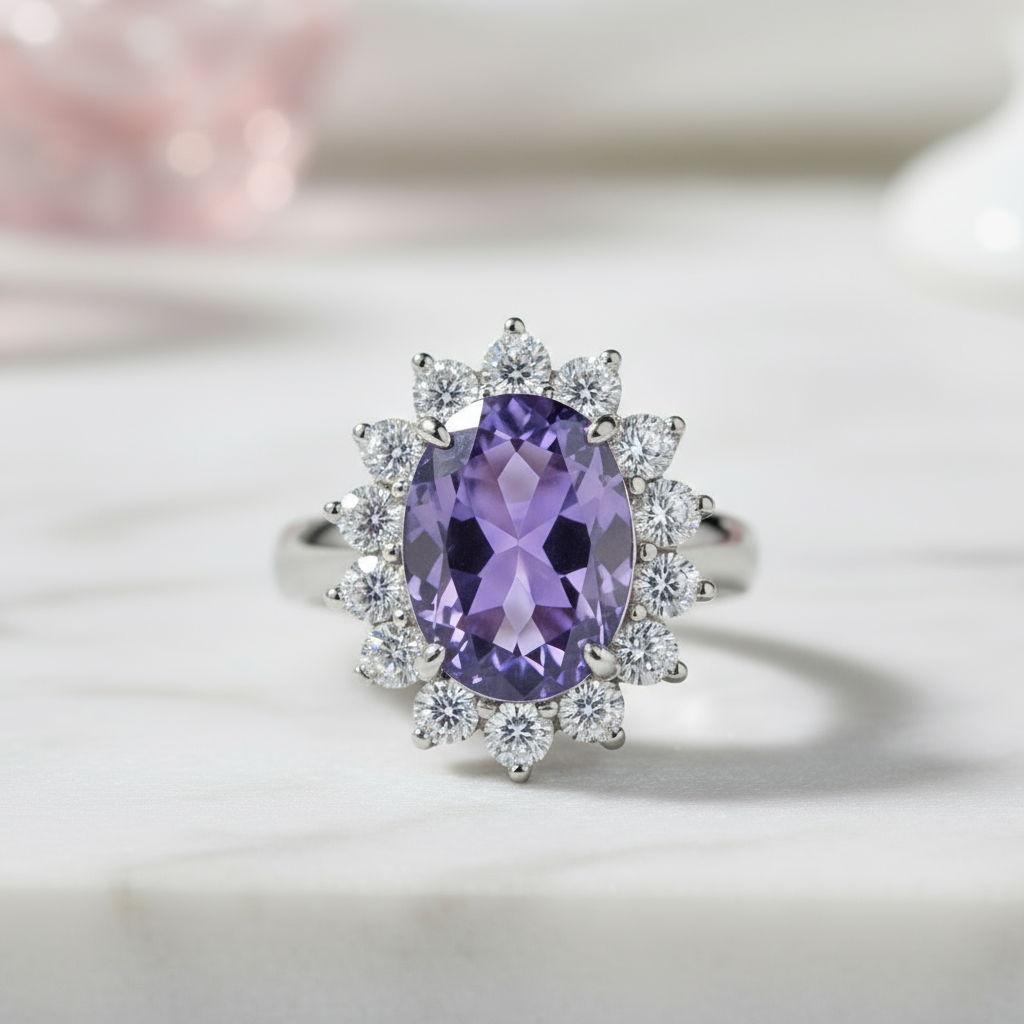 Blue Oval-cut Diamond Halo Engagement Ring-Black Diamonds New York