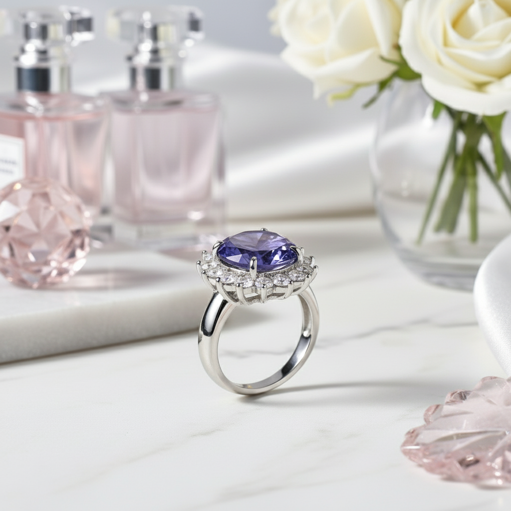 Blue Oval-cut Diamond Halo Engagement Ring-Black Diamonds New York