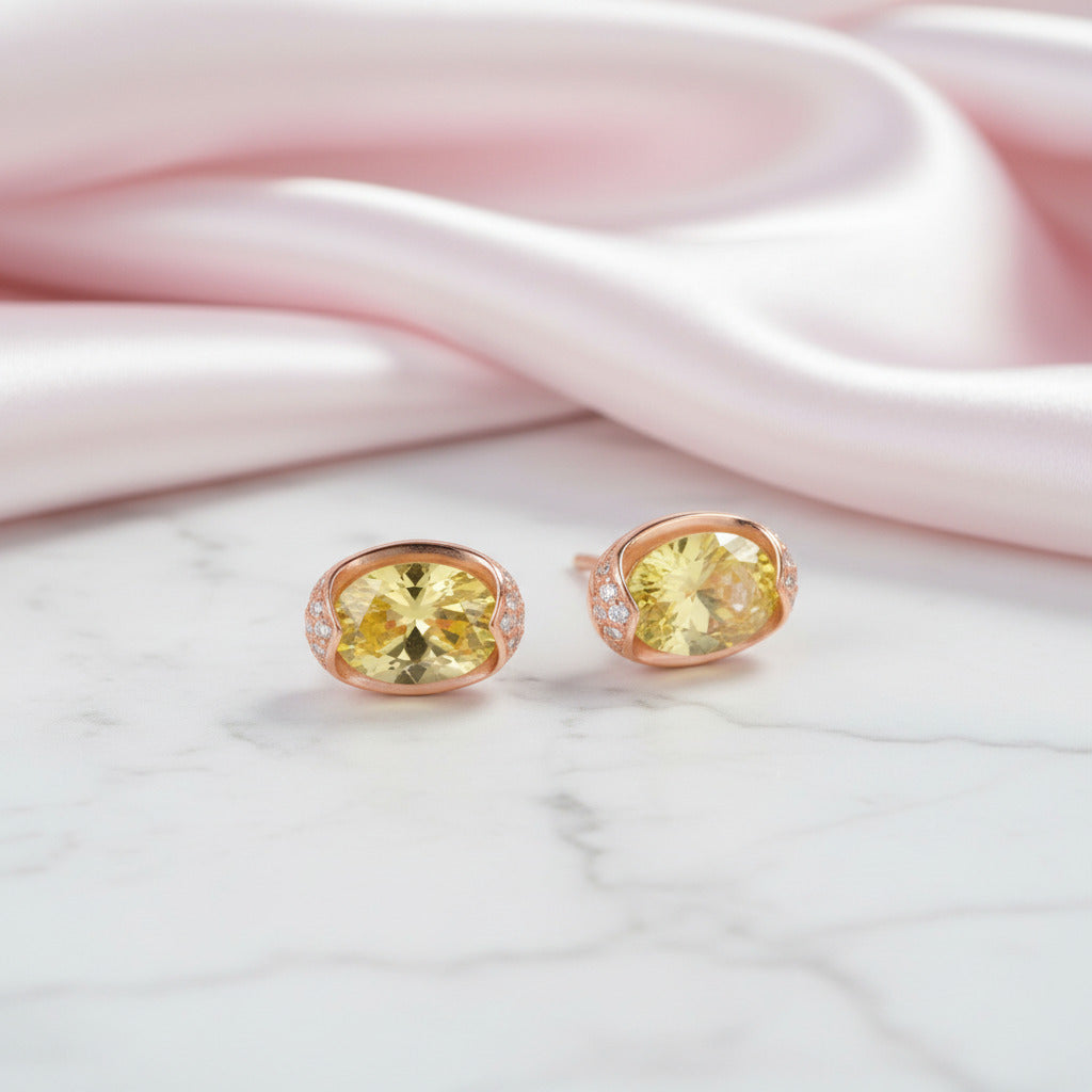 Oval-Cut Royal Yellow Diamond Option Stud Earring-Black Diamonds New York