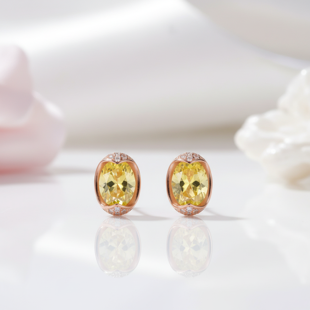 Oval-Cut Royal Yellow Diamond Option Stud Earring-Black Diamonds New York