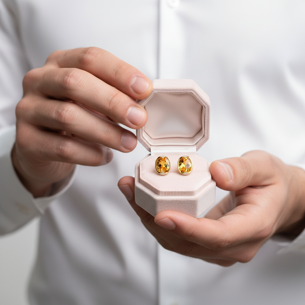 Oval-Cut Royal Yellow Diamond Option Stud Earring-Black Diamonds New York