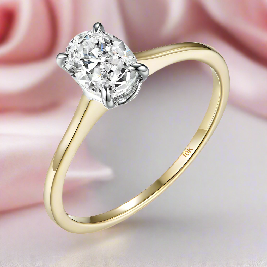 Oval Solitaire Diamond 10k Yellow Gold Engagement Ring-Black Diamonds New York