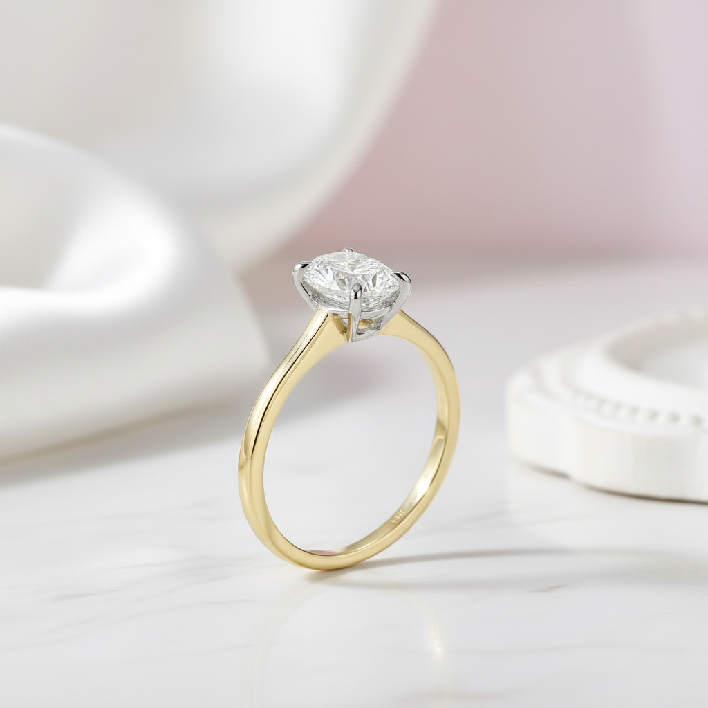 Oval Solitaire Diamond 10k Yellow Gold Engagement Ring-Black Diamonds New York