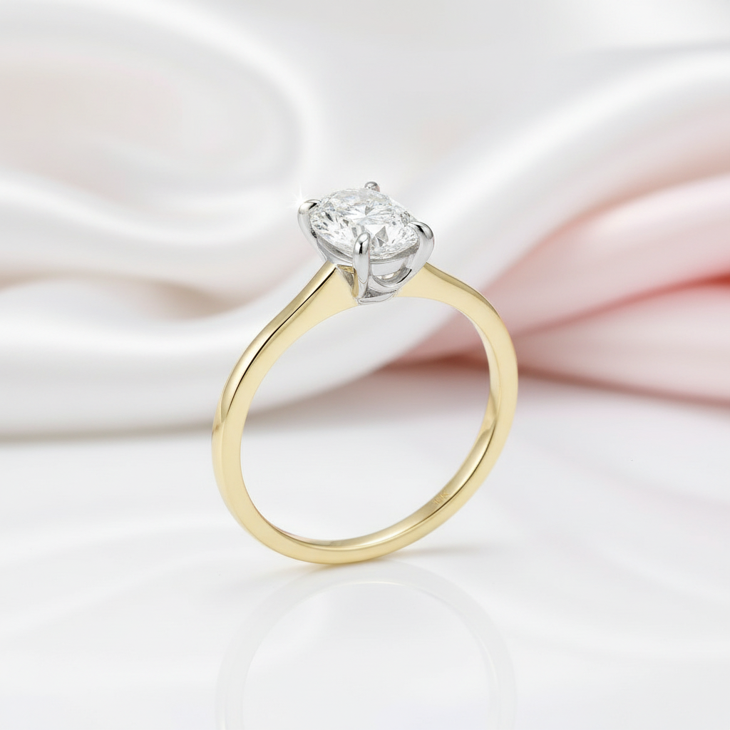 Oval Solitaire Diamond Option 10k Yellow Gold Engagement Ring-Black Diamonds New York