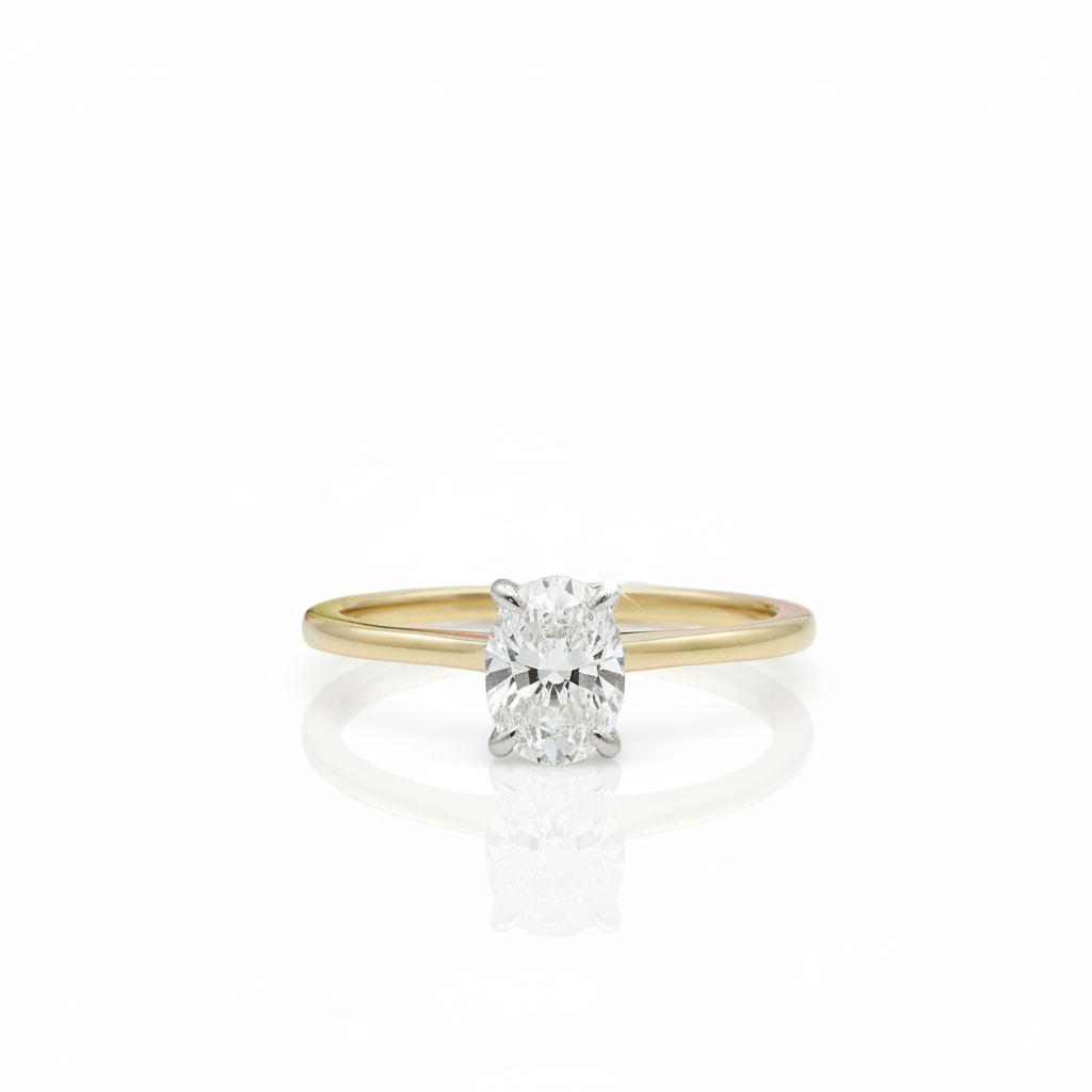 Oval Solitaire Diamond Option 10k Yellow Gold Engagement Ring-Black Diamonds New York