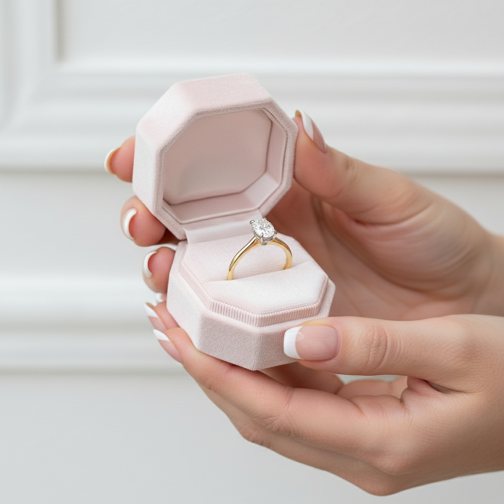 Oval Solitaire Diamond 10k Yellow Gold Engagement Ring-Black Diamonds New York