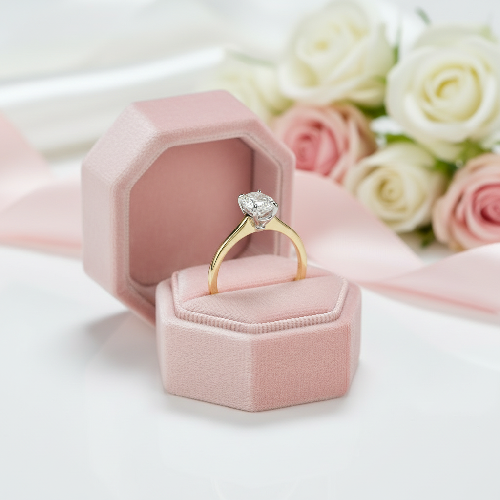 Oval Solitaire Diamond 10k Yellow Gold Engagement Ring-Black Diamonds New York