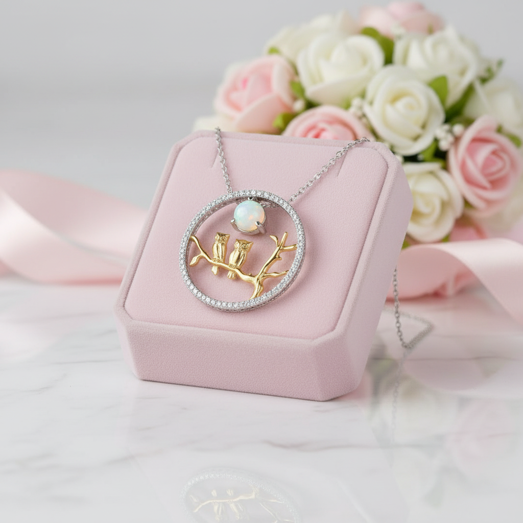 Owl Moon Amethyst and Ethiopia Opal Necklace-Black Diamonds New York