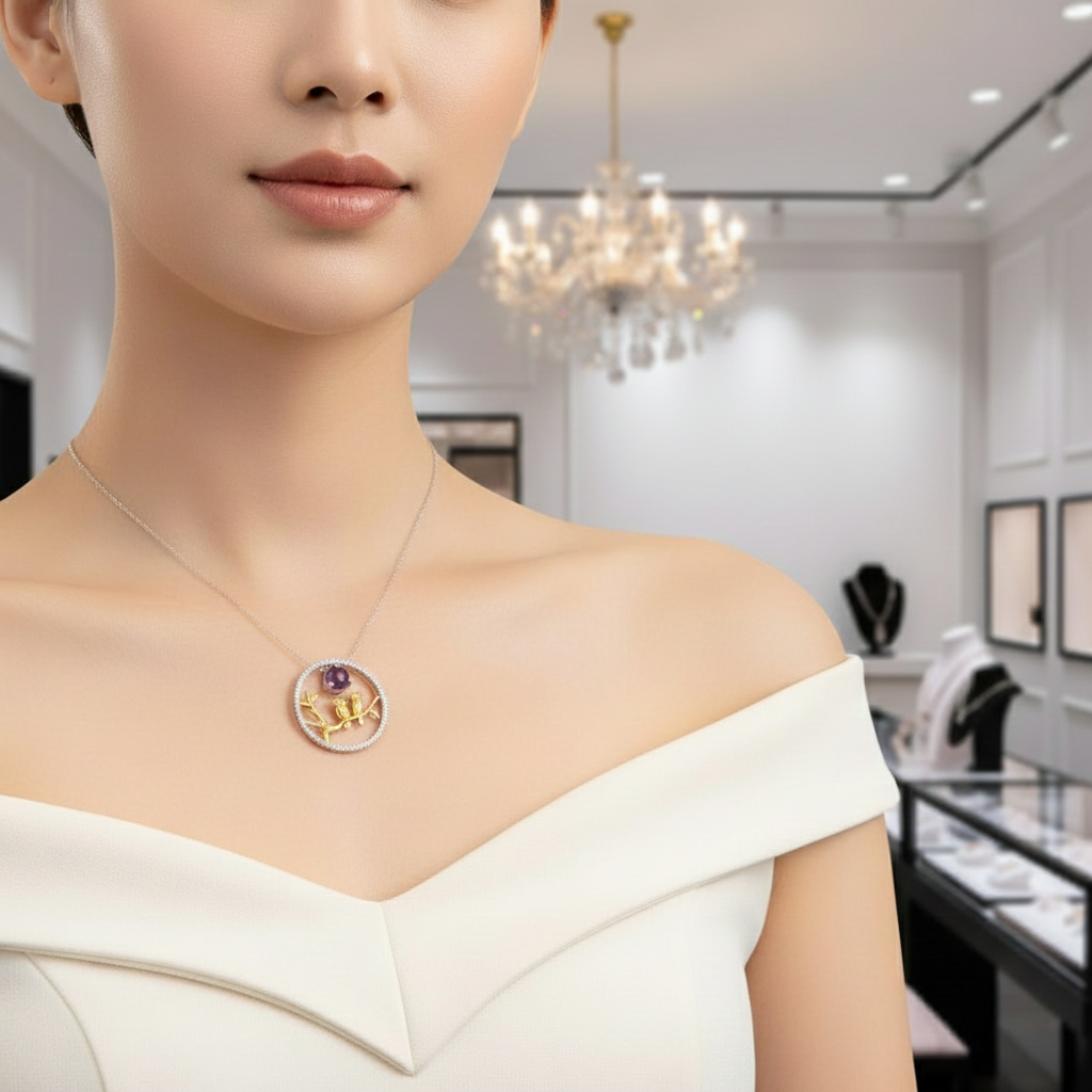 Owl Moon Amethyst and Ethiopia Opal Necklace-Black Diamonds New York