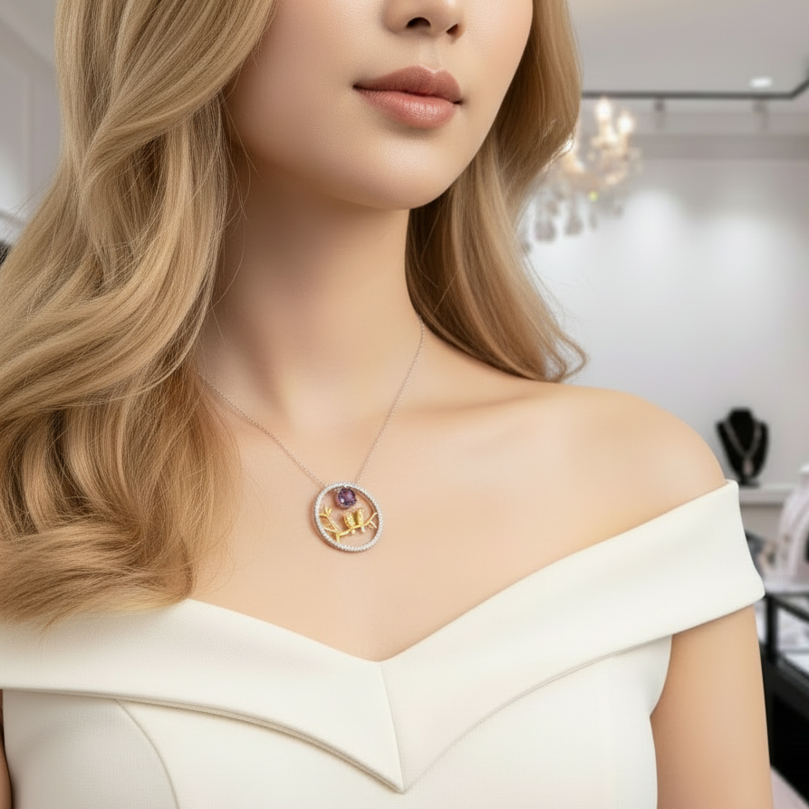 Owl Moon Amethyst and Ethiopia Opal Necklace-Black Diamonds New York