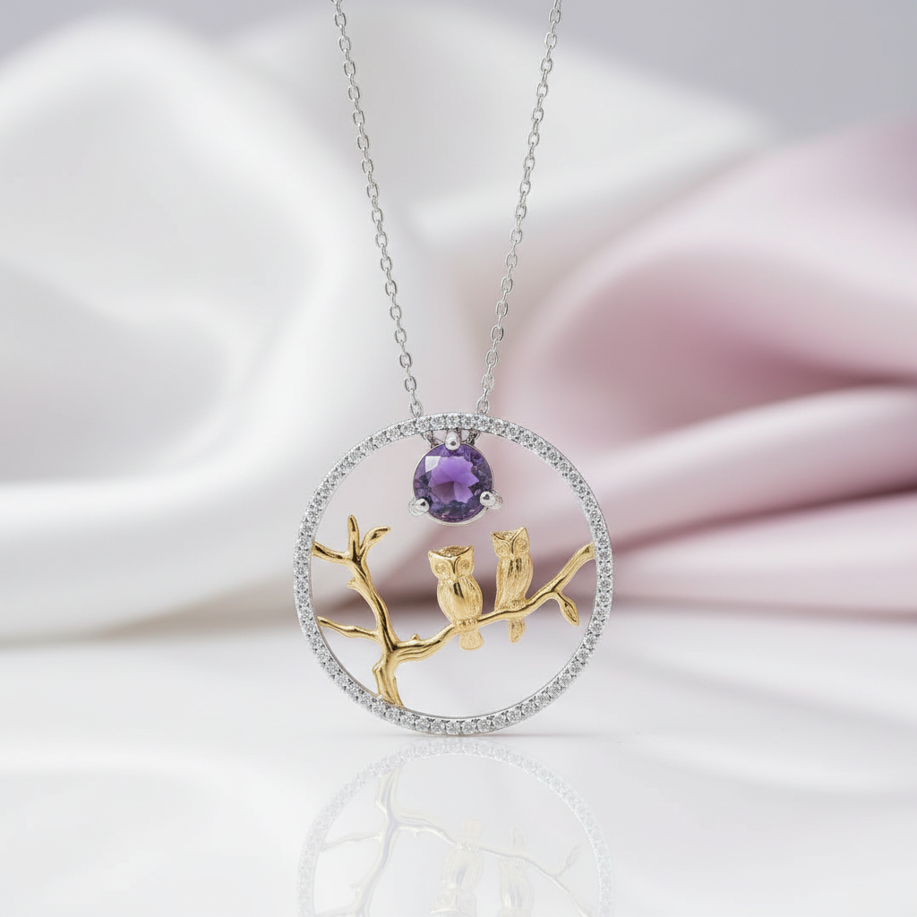 Owl Moon Amethyst and Ethiopia Opal Necklace-Black Diamonds New York