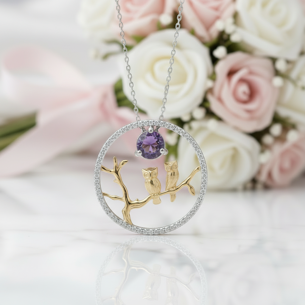 Owl Moon Amethyst and Ethiopia Opal Necklace-Black Diamonds New York