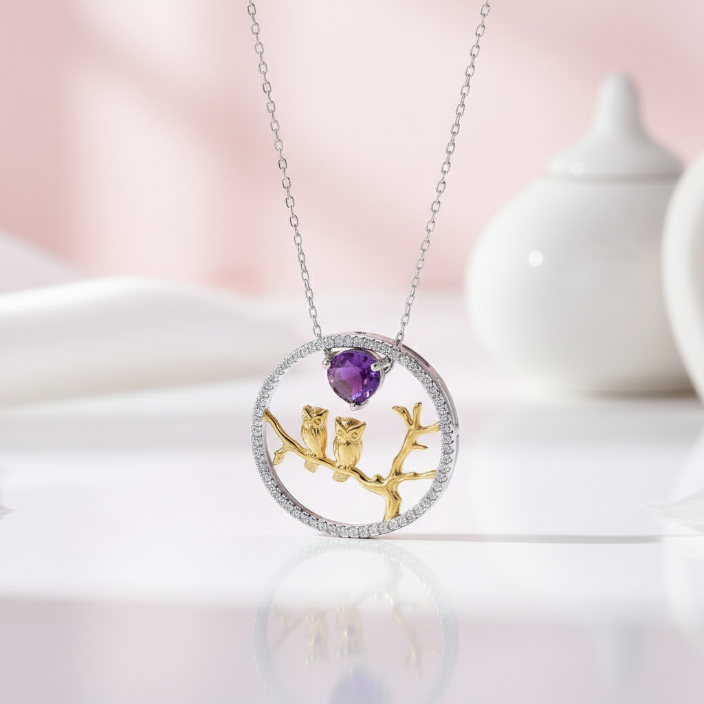 Owl Moon Amethyst and Ethiopia Opal Necklace-Black Diamonds New York