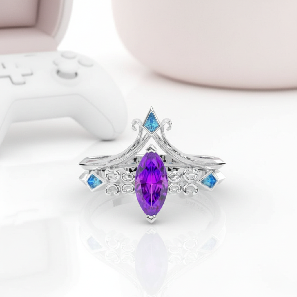 Paladin's 2-piece Ring Set (Women)- 14k Yellow Gold Video Game Inspired Rings-Black Diamonds New York