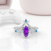 Paladin's 2-piece Ring Set (Women)- 14k Yellow Gold Video Game Inspired Rings-Black Diamonds New York