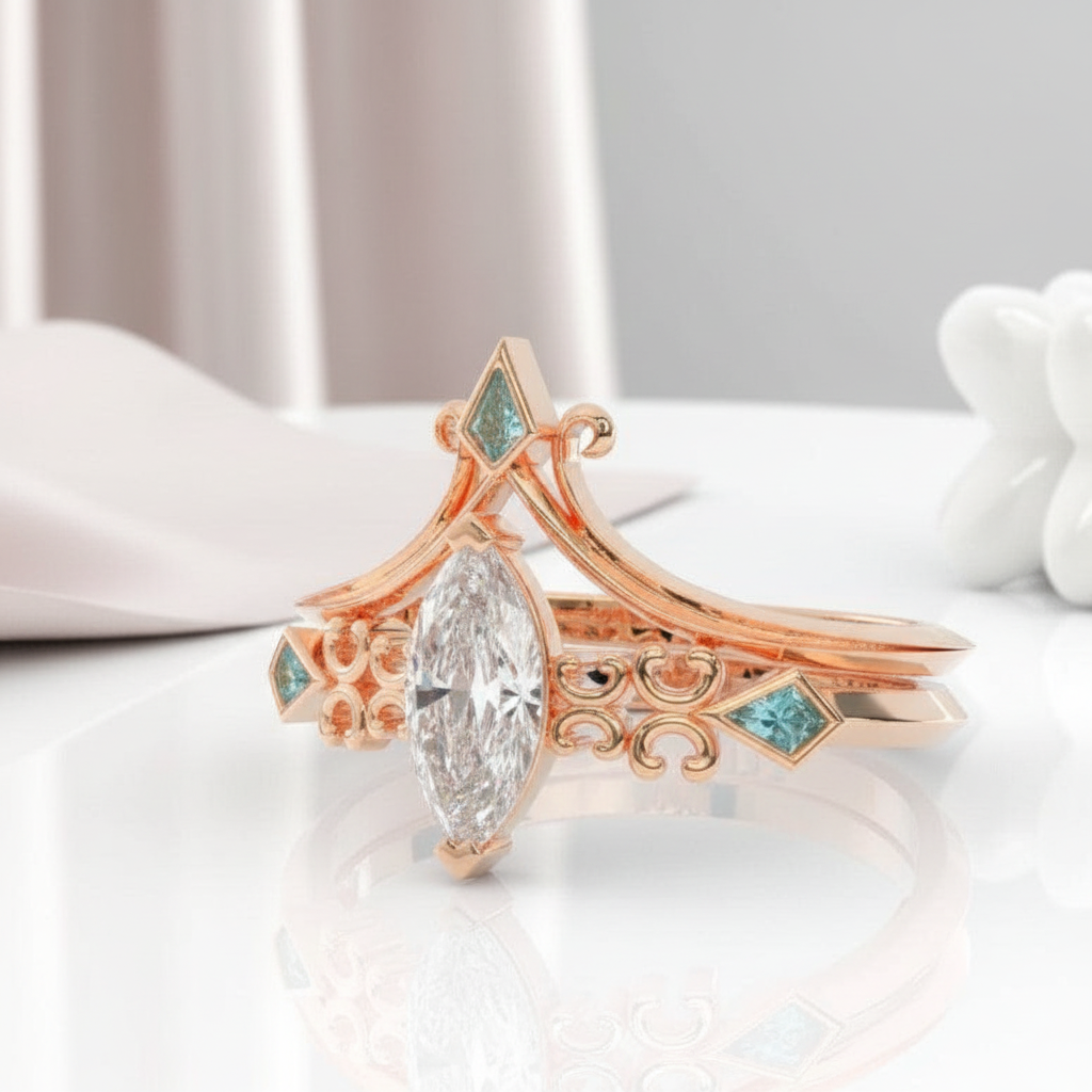 Paladin's 2-piece Ring Set (Women)- 14k Yellow Gold Video Game Inspired Rings-Black Diamonds New York