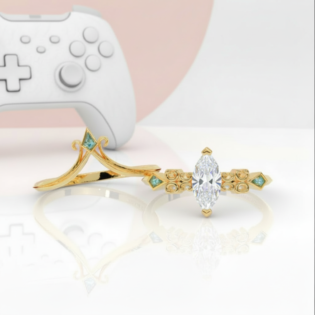Paladin's 2-piece Ring Set (Women)- 14k Yellow Gold Video Game Inspired Rings