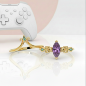Paladin's 2-piece Ring Set (Women)- 14k Yellow Gold Video Game Inspired Rings