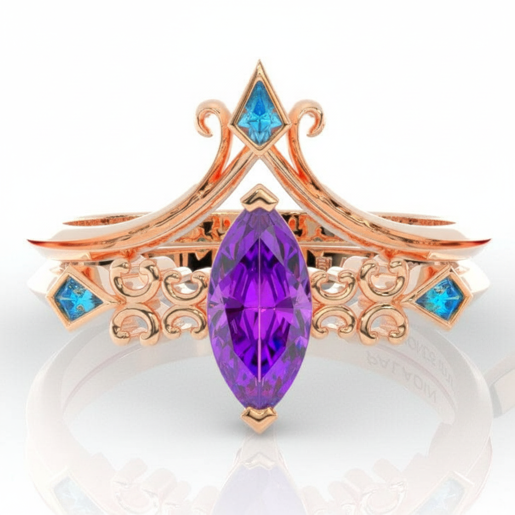 Paladin's 2-piece Ring Set (Women)- 14k Yellow Gold Video Game Inspired Rings-Black Diamonds New York