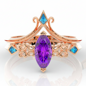 Paladin's 2-piece Ring Set (Women)- 14k Yellow Gold Video Game Inspired Rings-Black Diamonds New York