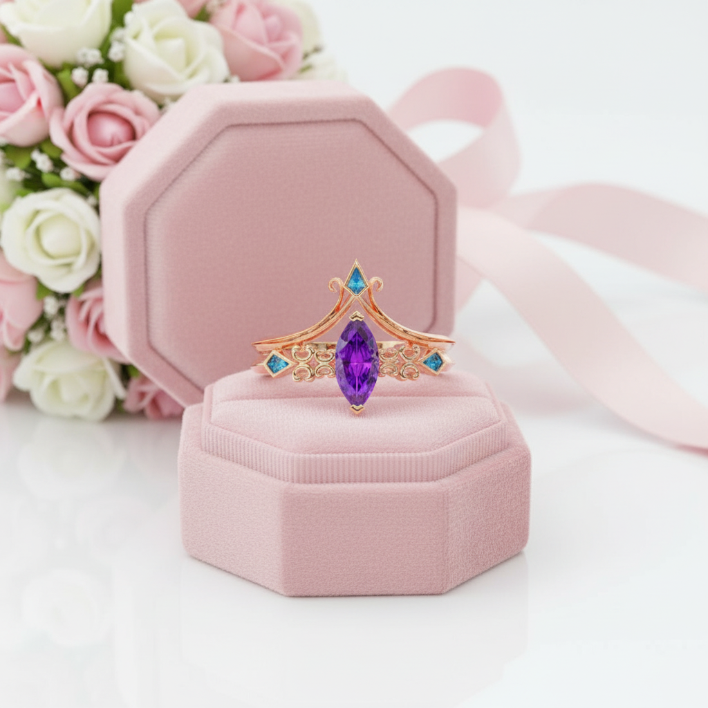 Paladin's 2-piece Ring Set (Women)- 14k Yellow Gold Video Game Inspired Rings-Black Diamonds New York