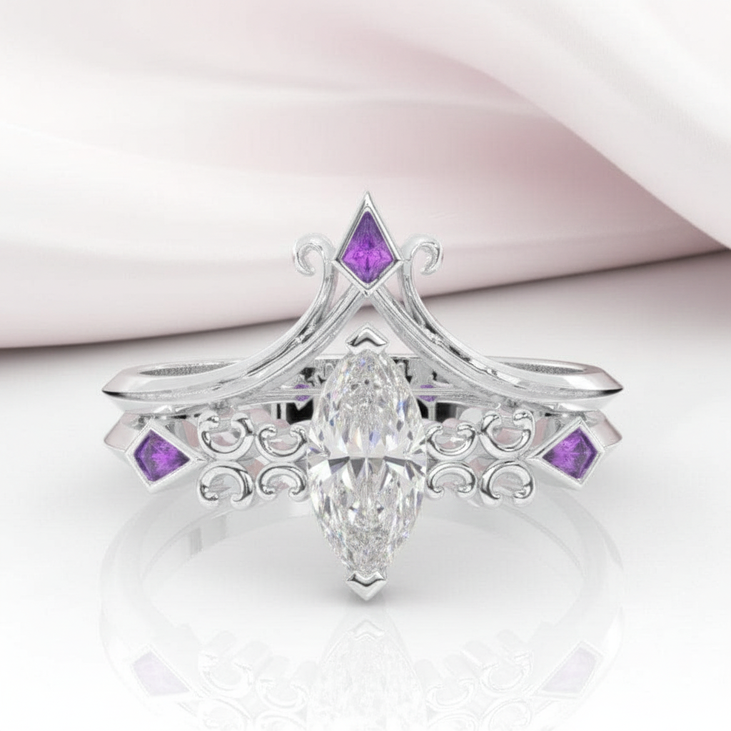 Paladin's 2-piece Ring Set (Women)- 14k Yellow Gold Video Game Inspired Rings-Black Diamonds New York