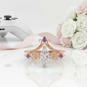 Paladin's 2-piece Ring Set (Women)- 14k Yellow Gold Video Game Inspired Rings-Black Diamonds New York