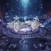 Paladin's 2-piece Ring Set (Women)- 14k Yellow Gold Video Game Inspired Rings-Black Diamonds New York