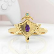 Paladin's Shield Ring (Unisex)- 14k Yellow Gold Video Game Inspired Rings-Black Diamonds New York