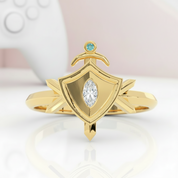 Paladin's Shield Ring (Unisex)- 14k Yellow Gold Video Game Inspired Rings-Black Diamonds New York