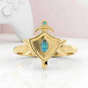 Paladin's Shield Ring (Unisex)- 14k Yellow Gold Video Game Inspired Rings-Black Diamonds New York