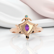 Paladin's Shield Ring (Unisex)- 14k Yellow Gold Video Game Inspired Rings-Black Diamonds New York