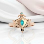 Paladin's Shield Ring (Unisex)- 14k Yellow Gold Video Game Inspired Rings-Black Diamonds New York
